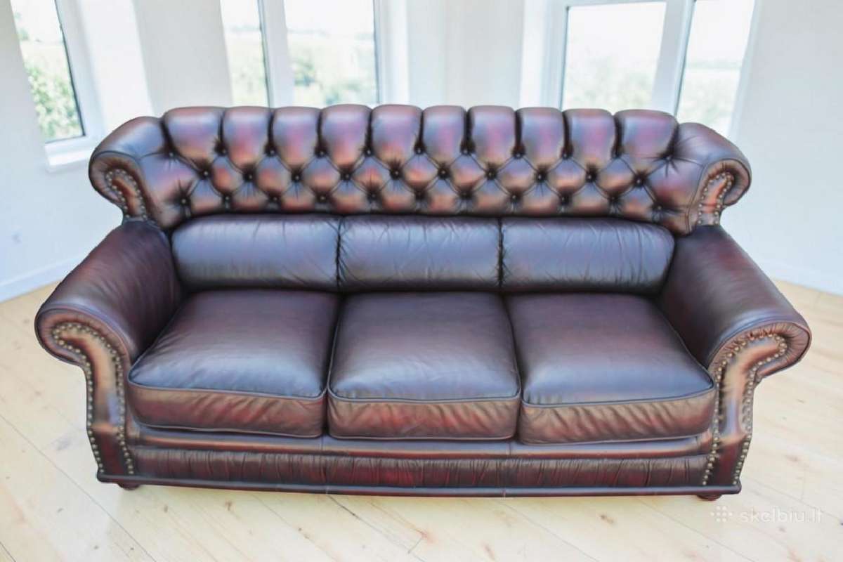 Chesterfield natūralios odos komplektas 3+1+1 - nuotraukos Nr. 5
