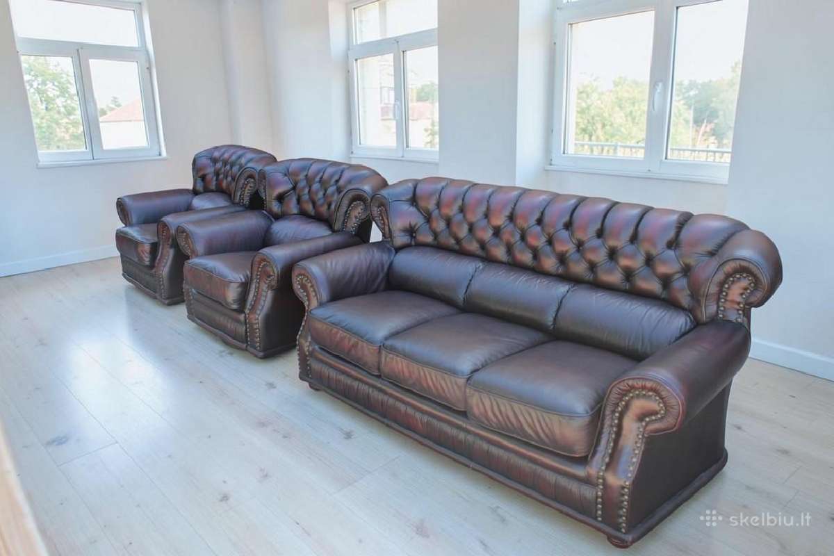 Chesterfield natūralios odos komplektas 3+1+1 - nuotraukos Nr. 6
