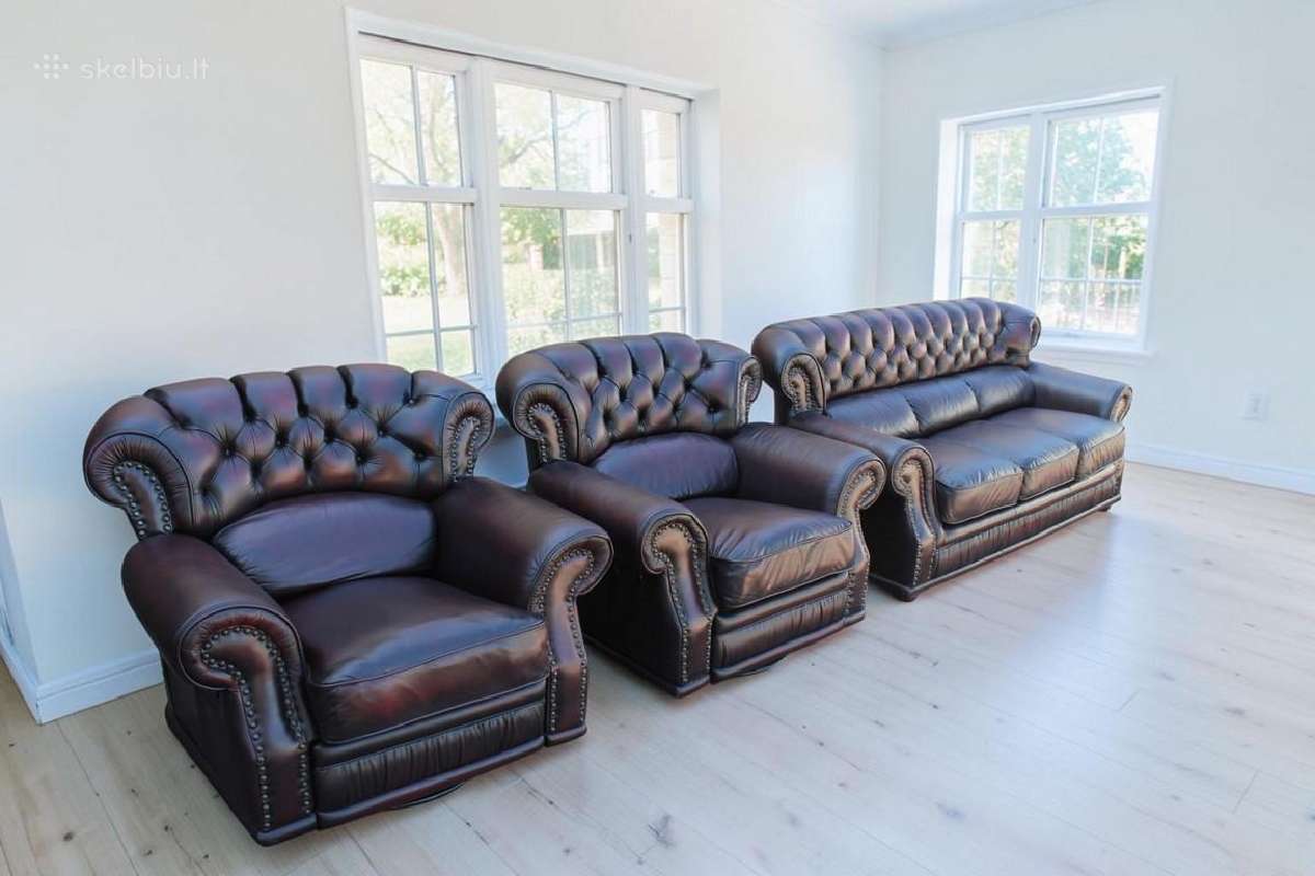 Chesterfield natūralios odos komplektas 3+1+1 - nuotraukos Nr. 7