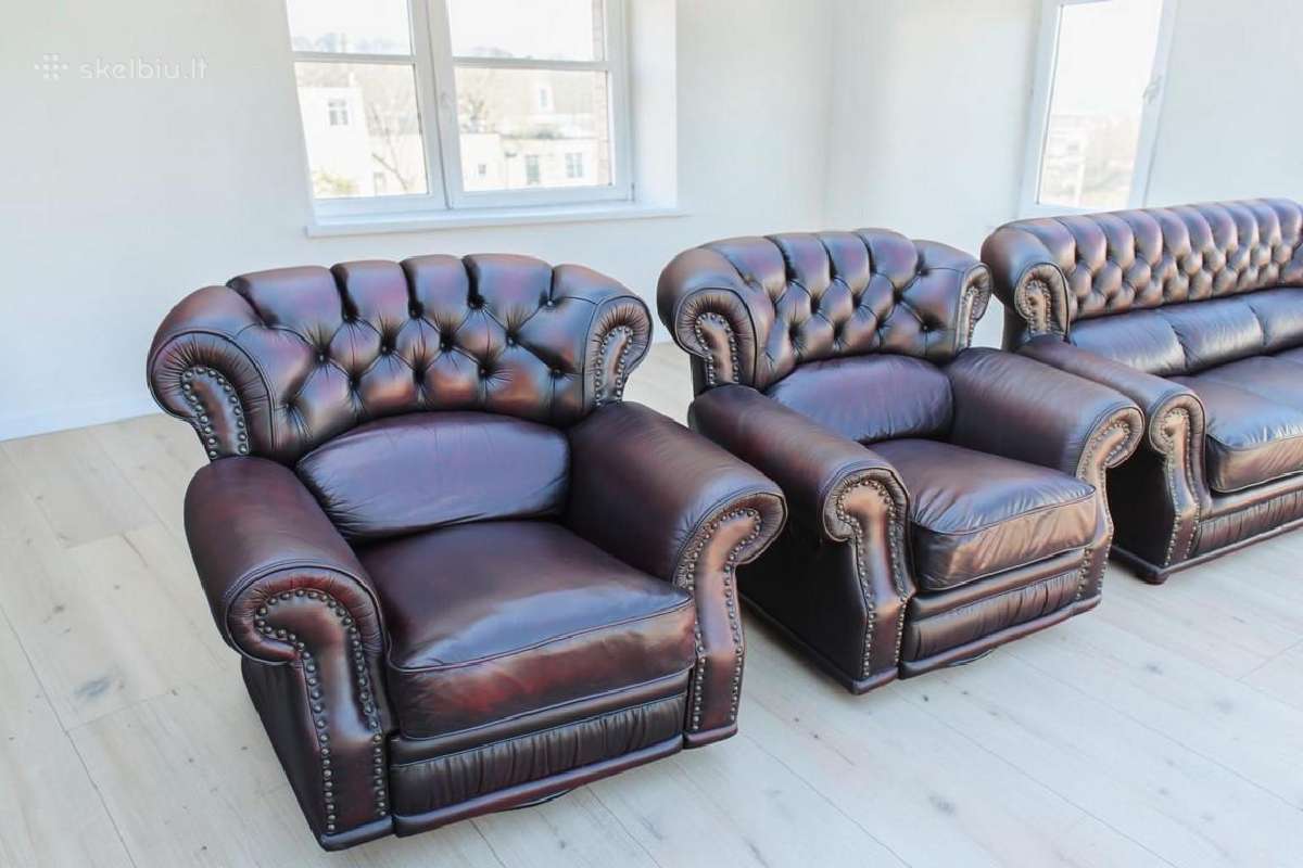 Chesterfield natūralios odos komplektas 3+1+1 - nuotraukos Nr. 8