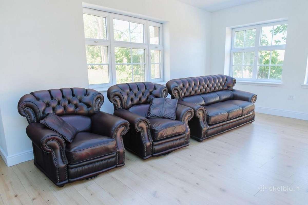 Chesterfield natūralios odos komplektas 3+1+1 - nuotraukos Nr. 11