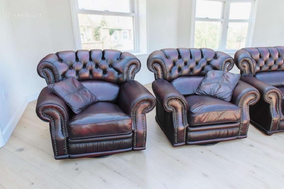 Chesterfield natūralios odos komplektas 3+1+1 - nuotraukos Nr. 12