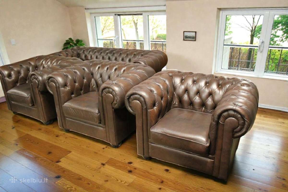 Chesterfield natūralios odos komplektas 3+1+1 - nuotraukos Nr. 15