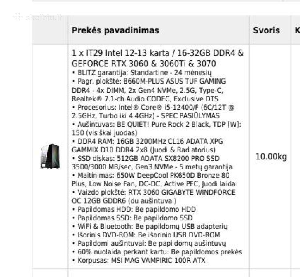 Parduodamas Gaming Pc Geforce Rtx 3060 - nuotraukos Nr. 5