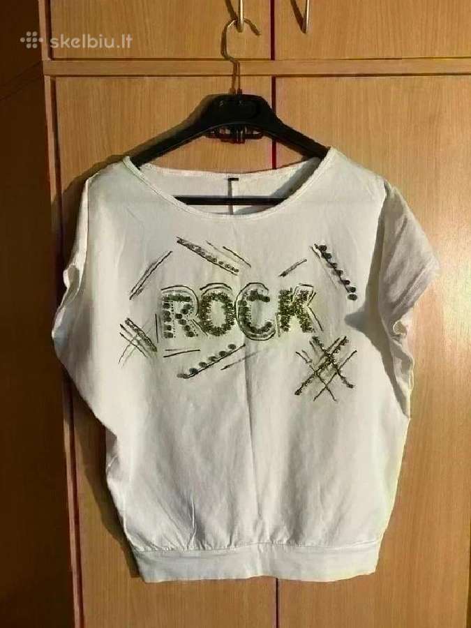 Moteriška palaidinė su rock užrašu ir kristalais