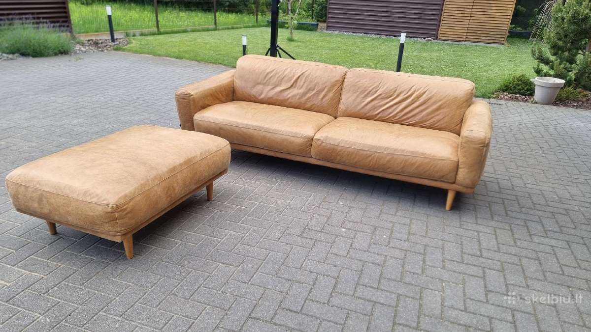 Odinė sofa + pufas"emotions", tikra oda - naudota