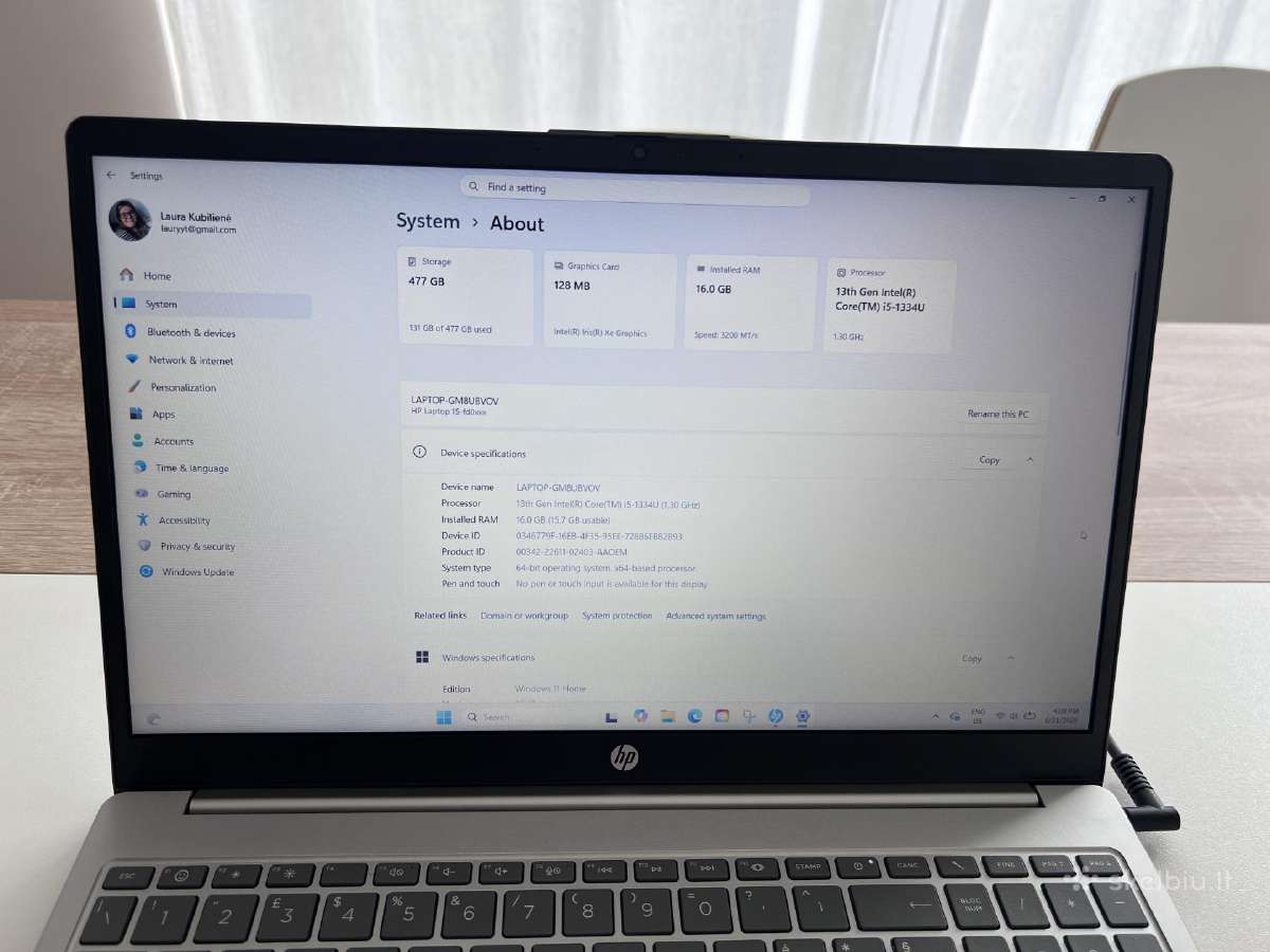 Hp 15 (i5-1334u / 16gb RAM / 512gb SSD / Win11) - nuotraukos Nr. 3