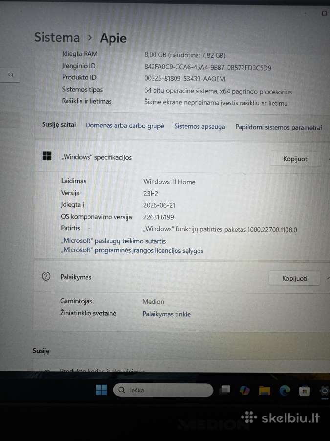 Medion SSD 238gb RAM 8gb - nuotraukos Nr. 3