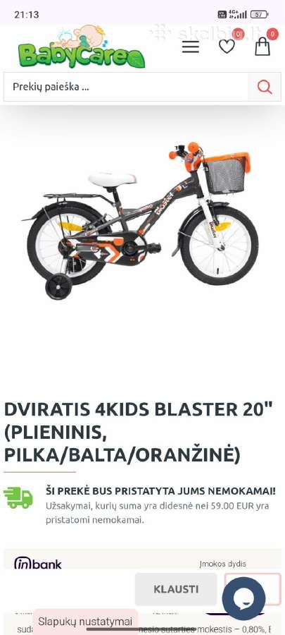 20" vaikiškas dviratis 4kids Blaster - nuotraukos Nr. 5