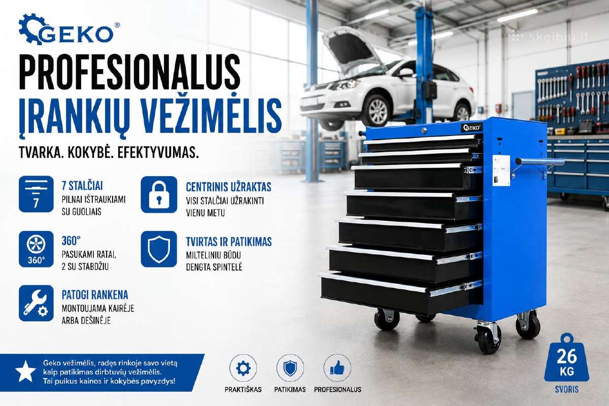 Įrankių vežimėlis Geko, 7 stalčiai, 149€