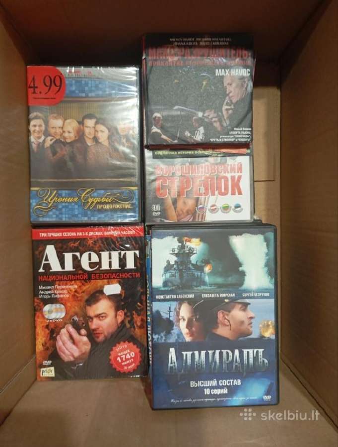 Parduodu dėžę rusiškų filmų ir serialų Dvd formatu