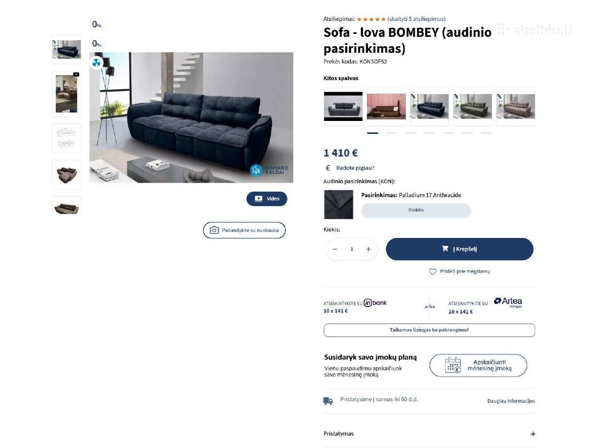 Parduodama nauja neišpakuota Sofa-lova Bombey. - nuotraukos Nr. 6