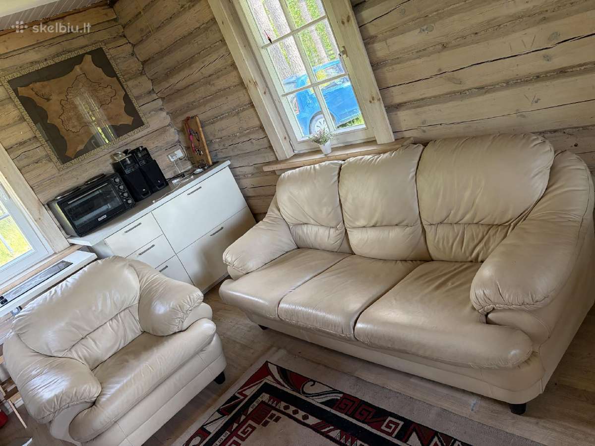 Naturalios odos sofa su miegam funk.ir du foteliai