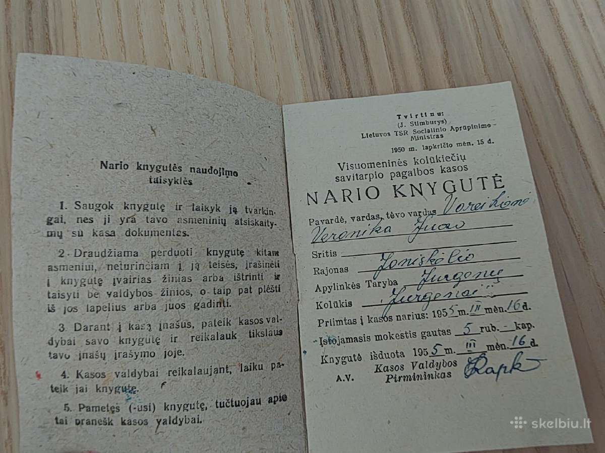 Kolūkiečio savitarpio pagalbos nario knygutė 1955 - nuotraukos Nr. 2