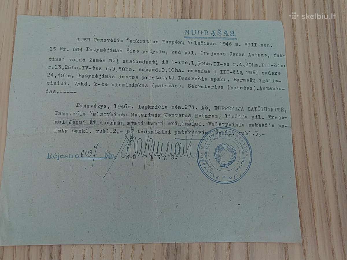 1946 m. nuorašai apie valdomą žemę po 5 eurus