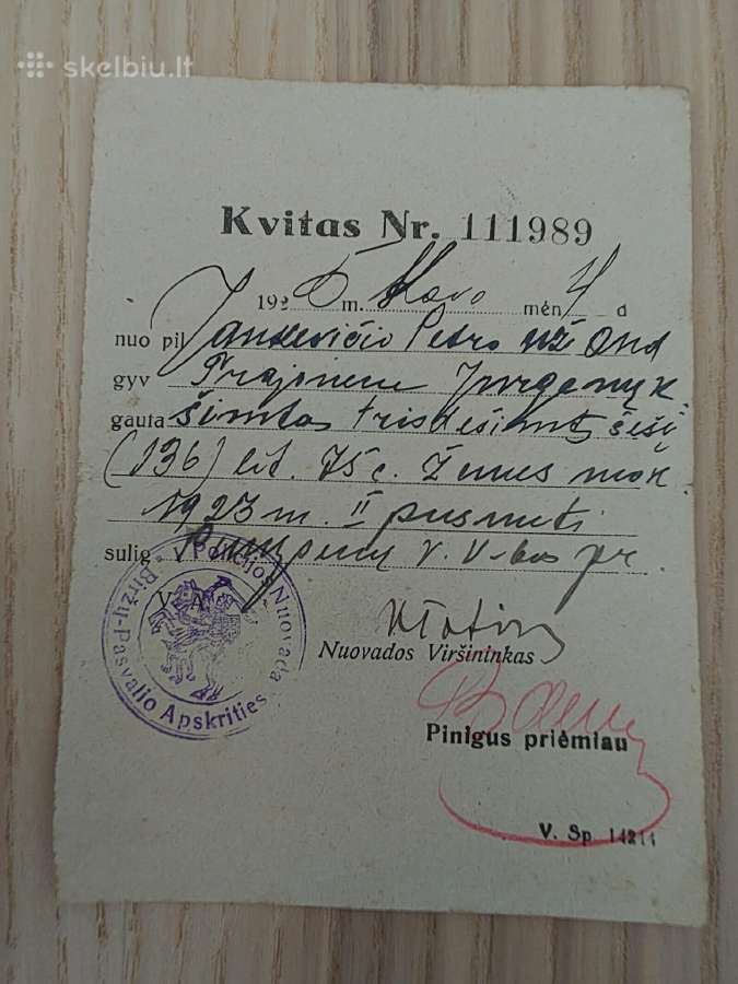 Žemės mokesčio kvitas. 1923 2 pusmetis