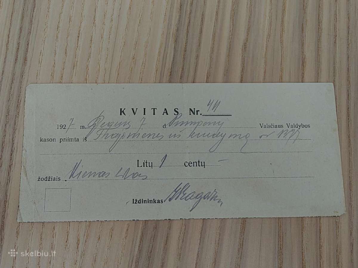 Kvitas už liudijimą 1927