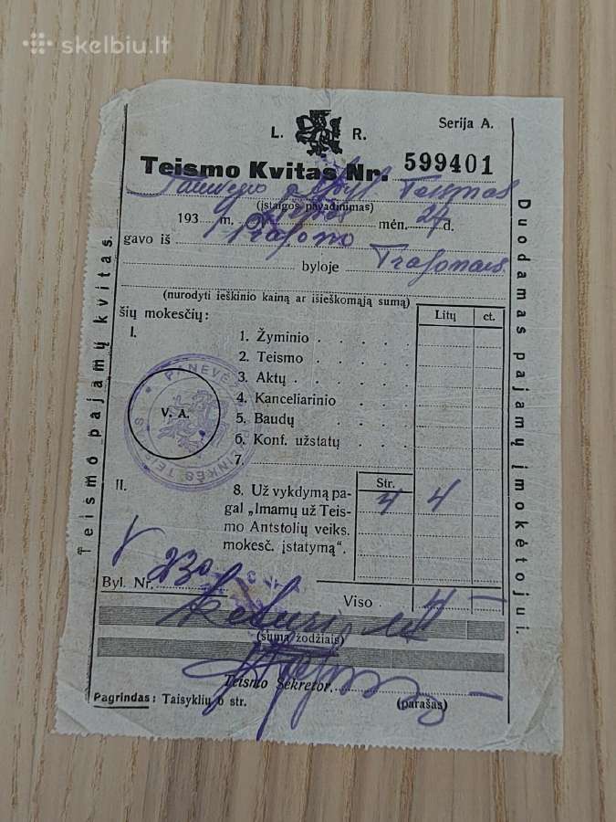Teismo kvitas. 1939