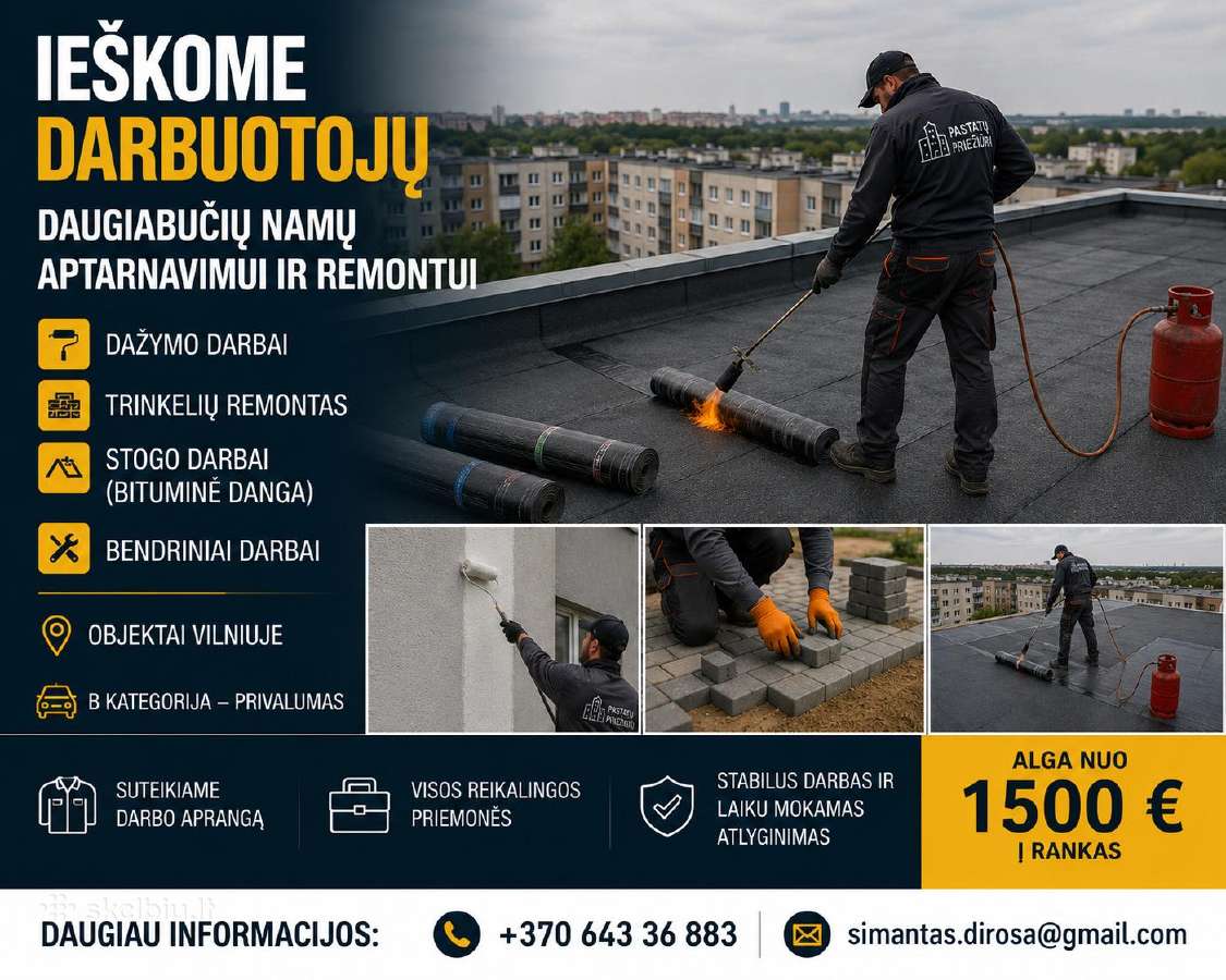 Ieškomi plataus profilio statybininkai