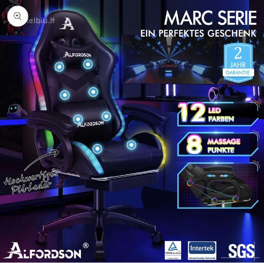 Alfordson žaidimų kėdė su masažu ir Rgb apšvietimu