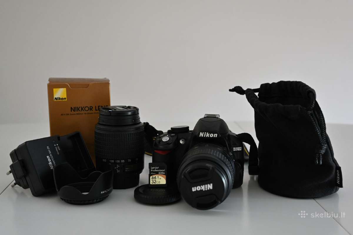 Nikon D3100 18-55mm 55-200mm 32gb + Krepšys