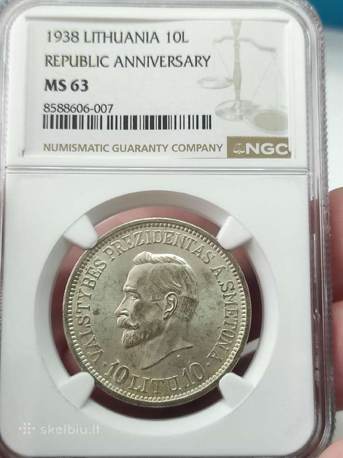 10 litų 1938 Smetona Ngc Ms63
