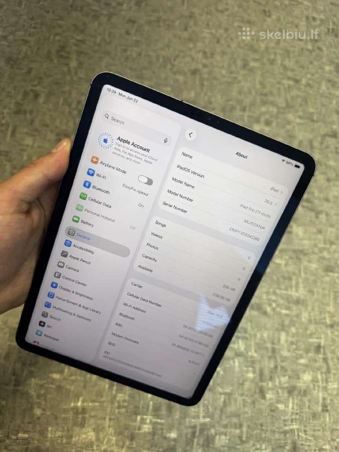 Apple iPad Pro 11" (1st Gen) / 256gb Lte 94% Batt - nuotraukos Nr. 6