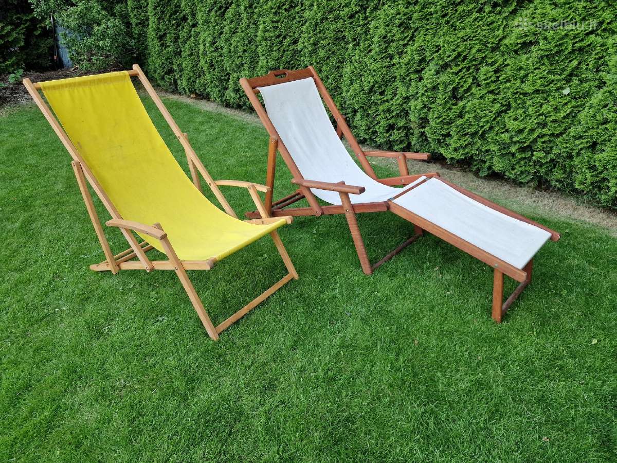 Vintažiniai mid century šezlongai-lauko gultai