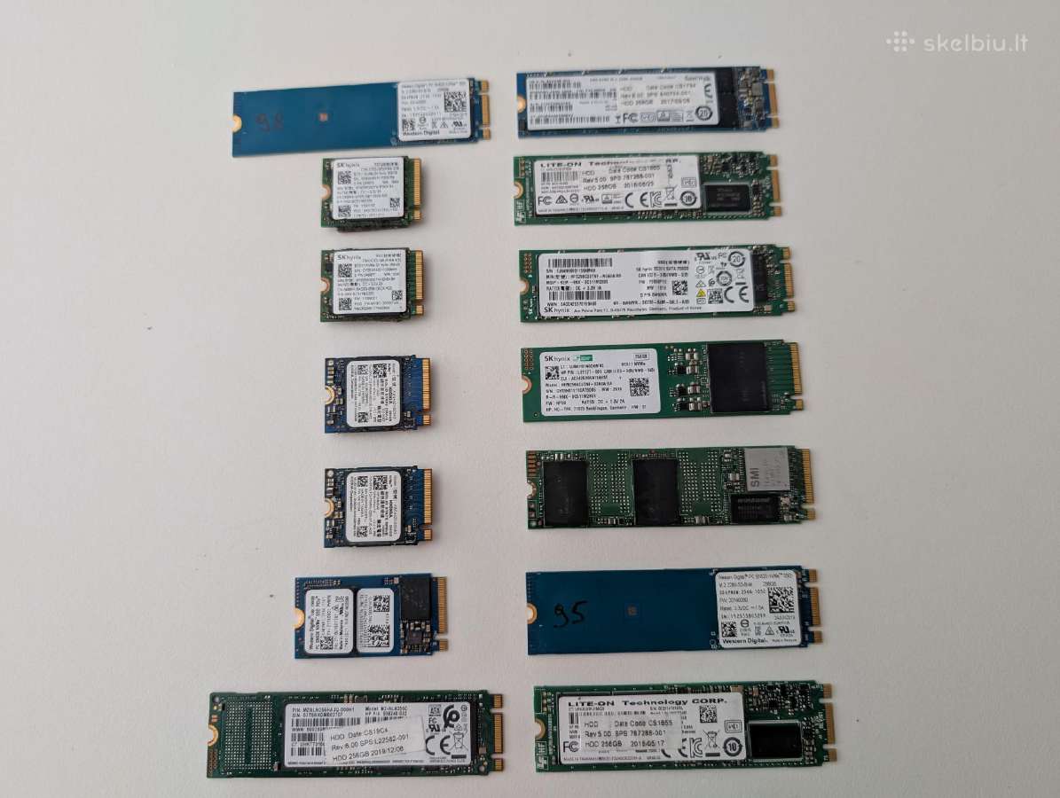 256gb, 128gb nvme, m2 sata SSD diskai 95%+ health