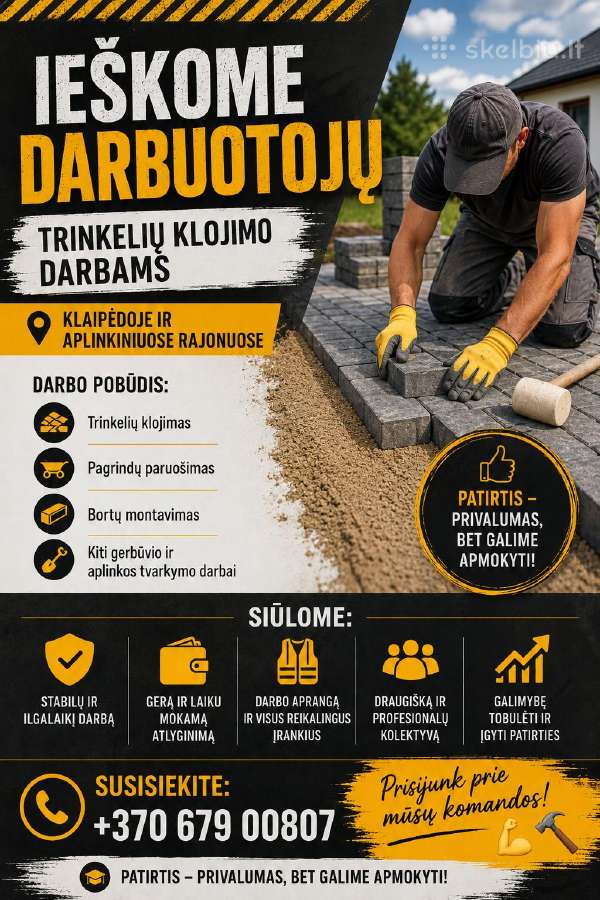 Ieškome Darbuotojų Trinkelių Klojimo Darbams