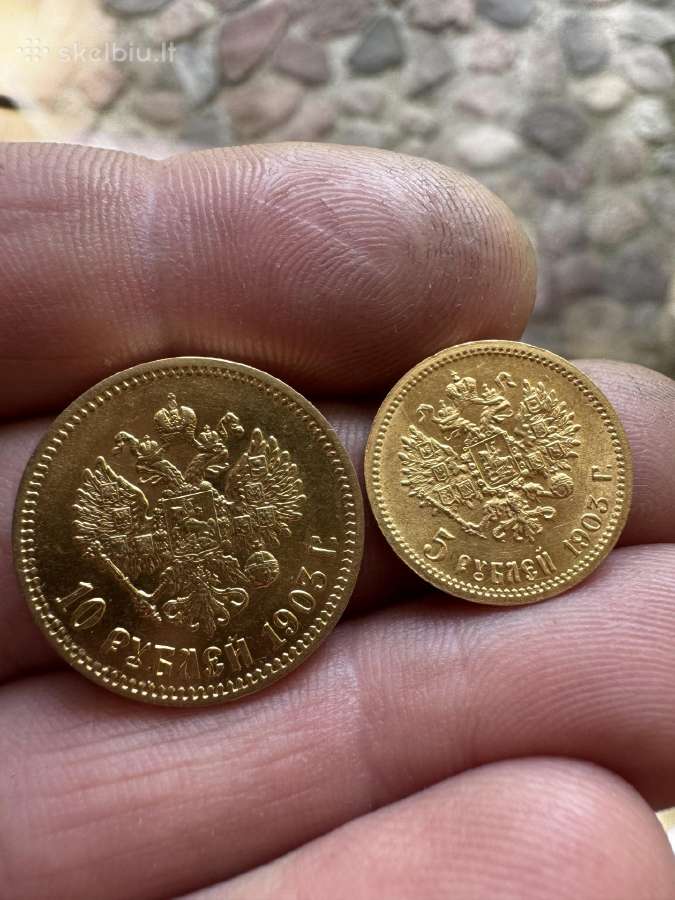 Auksines carines monetos 5rub. ir 10 rub. 1903 m.