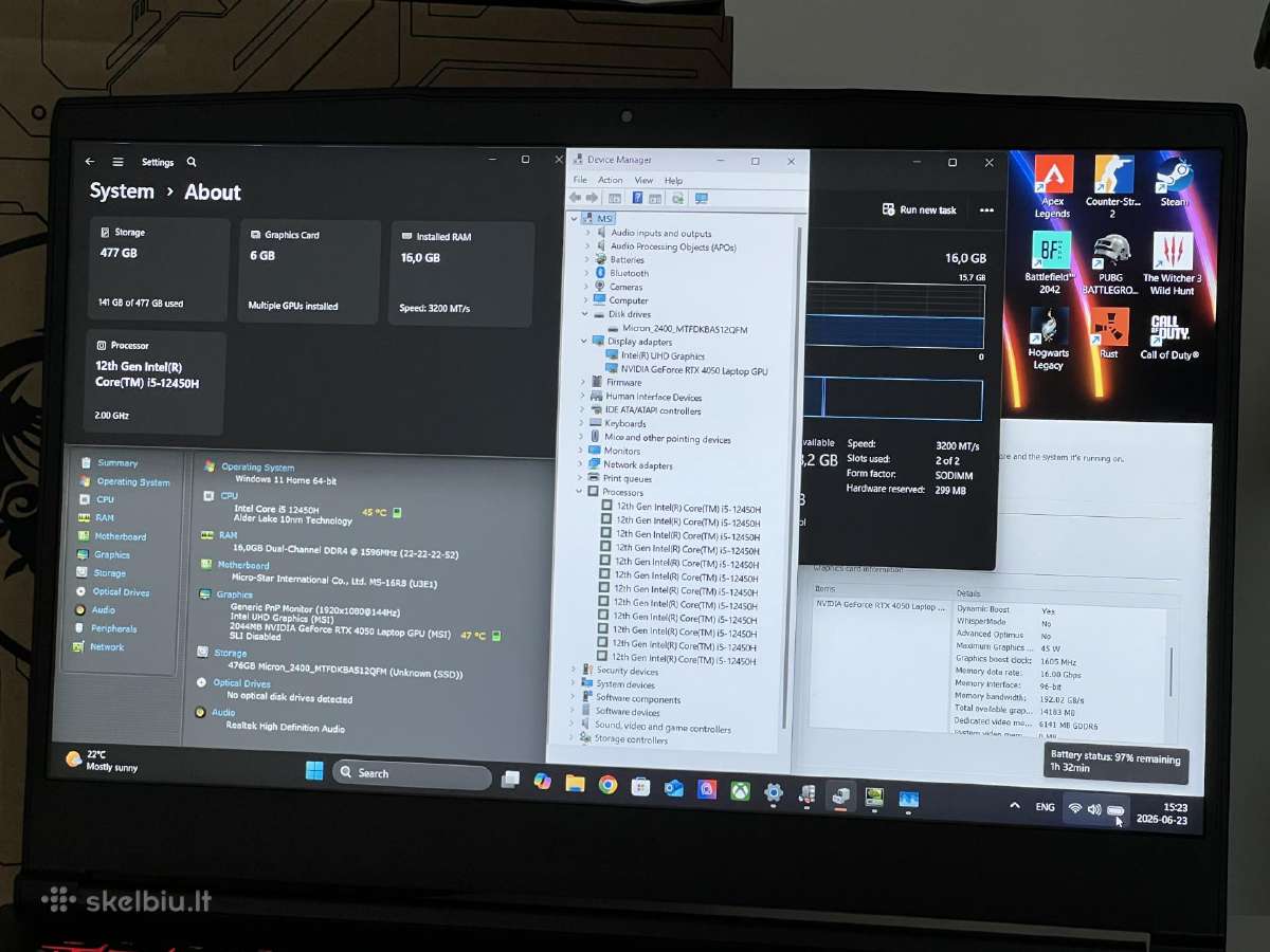 Parduodamas Msi Gf63 su Rtx 4050, I5-12k, 144hz. - nuotraukos Nr. 8