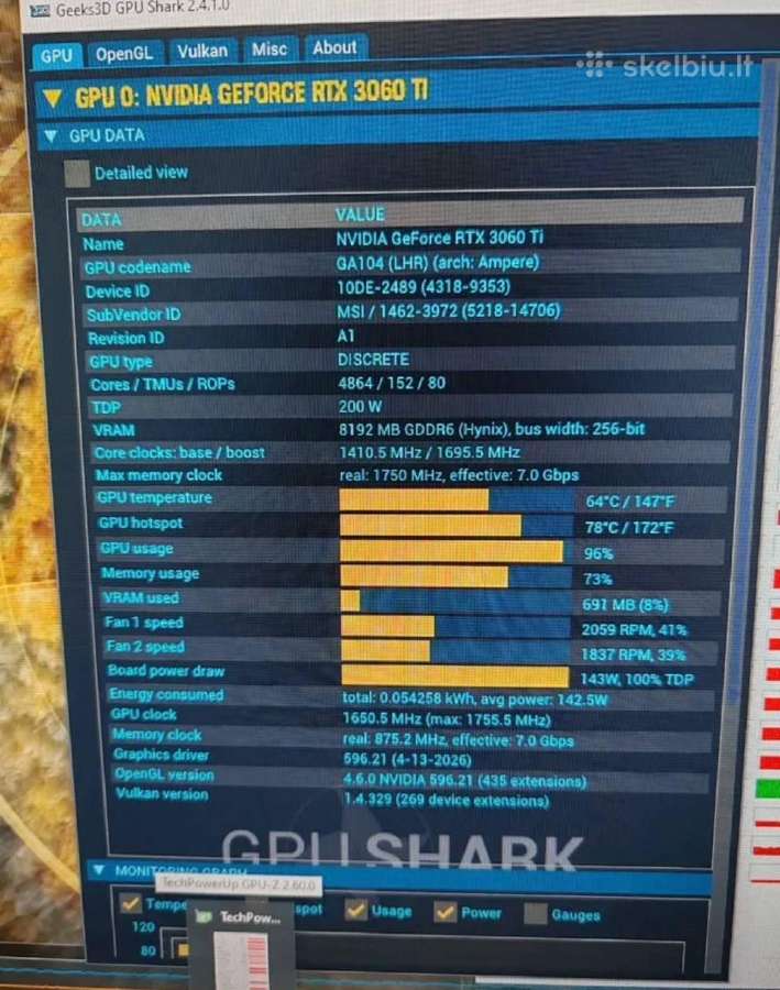 Msi Rtx 3060 Ti Gaming X vaizdo plokštė - nuotraukos Nr. 5
