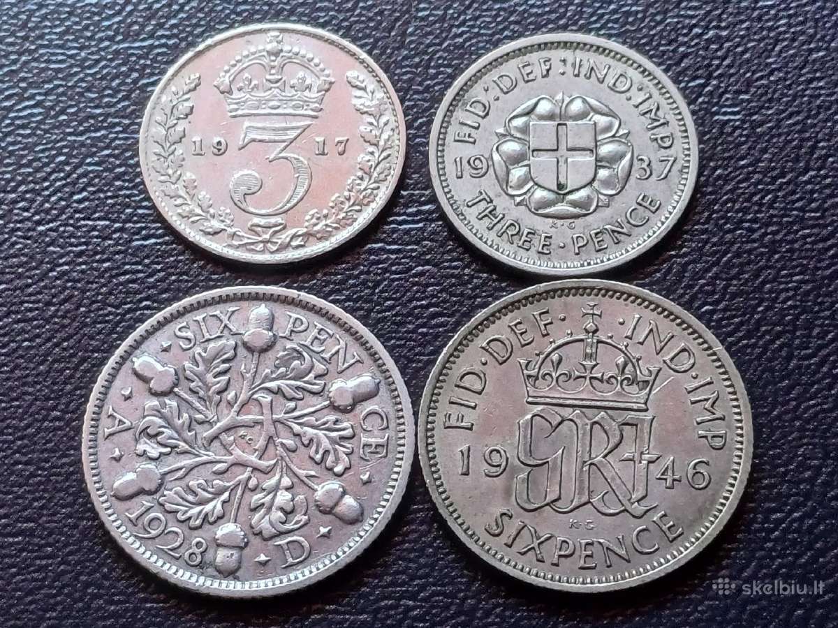 3 ir 6 pensai 1917-1946m. Britanija sidabras