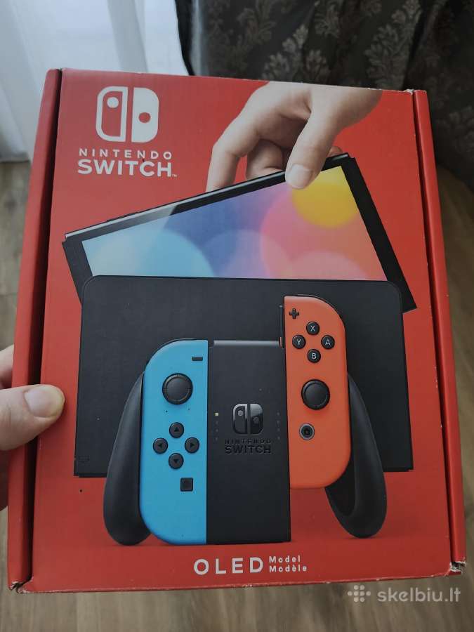Nintendo Switch 1 Oled + dėklas + 2 Joycon caps'ai