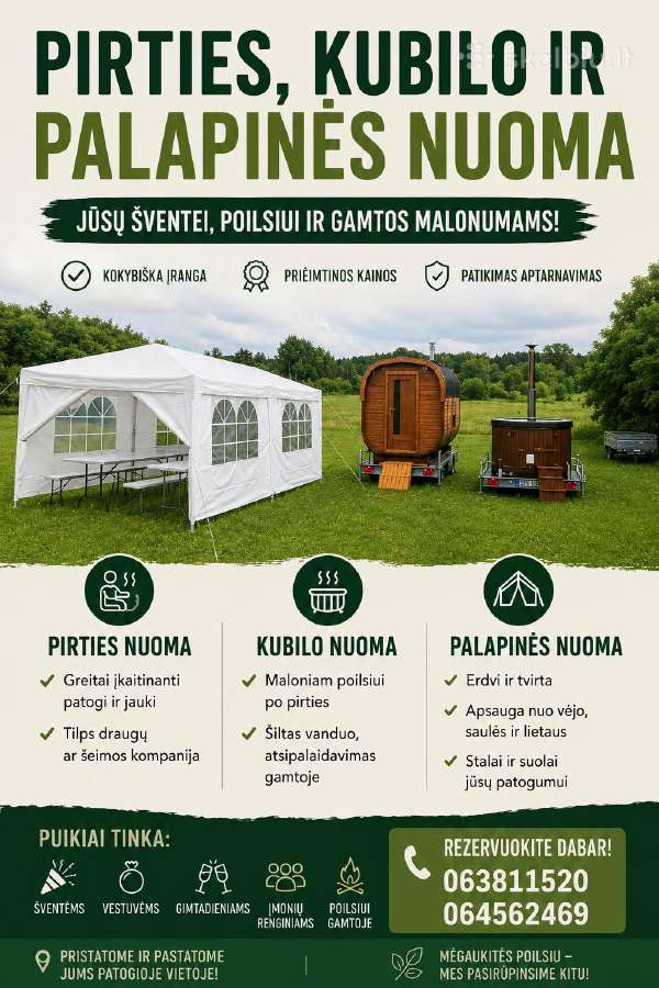 Numuojama kubilas, pirtis, šventinė palapinė