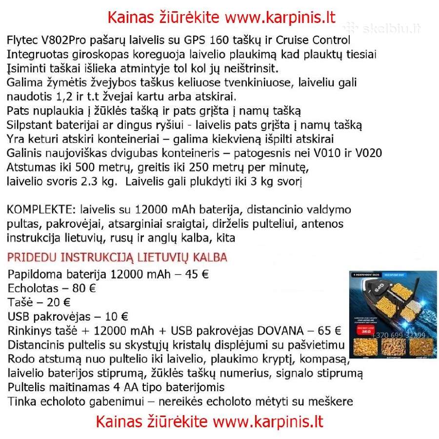 Flytec V802 Pro pašarų laivelis su GPS 160 taškų - nuotraukos Nr. 2