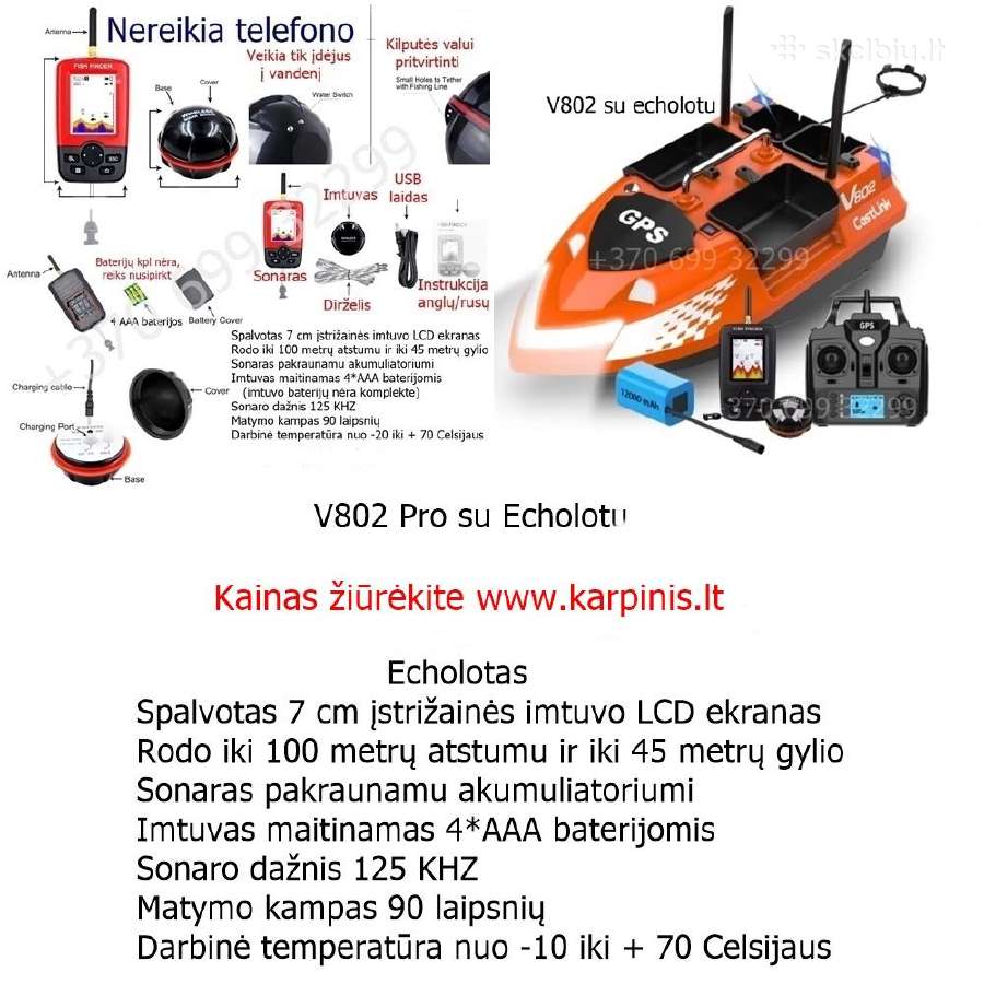 Flytec V802 Pro pašarų laivelis su GPS 160 taškų - nuotraukos Nr. 4