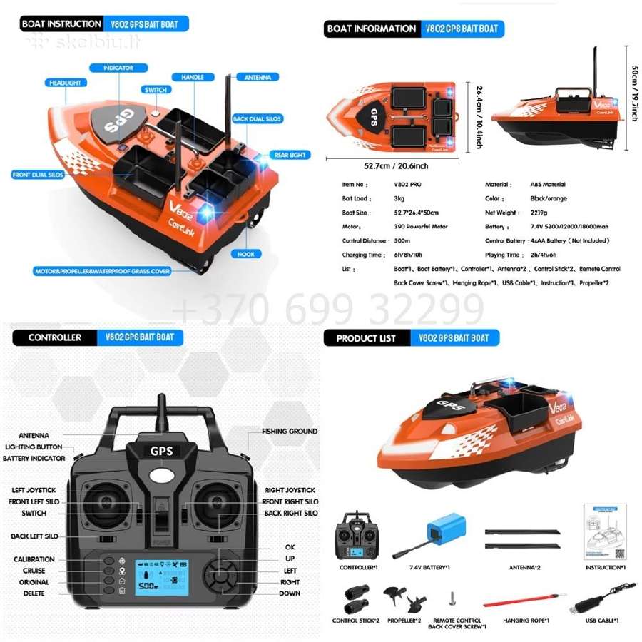 Flytec V802 Pro pašarų laivelis su GPS 160 taškų - nuotraukos Nr. 12