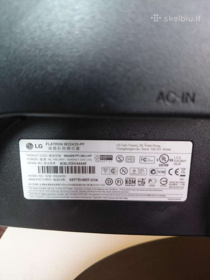 Monitorius LG Flatron W2243s 22" (Full HD) + Dvi