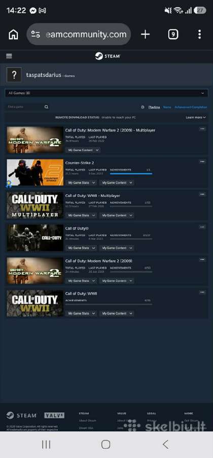 Steam acc cs2 cs cod or Bfv origin accountas - nuotraukos Nr. 3