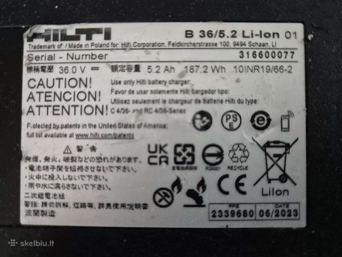 Hilti B36/5.2 akumuliatorius - nuotraukos Nr. 5