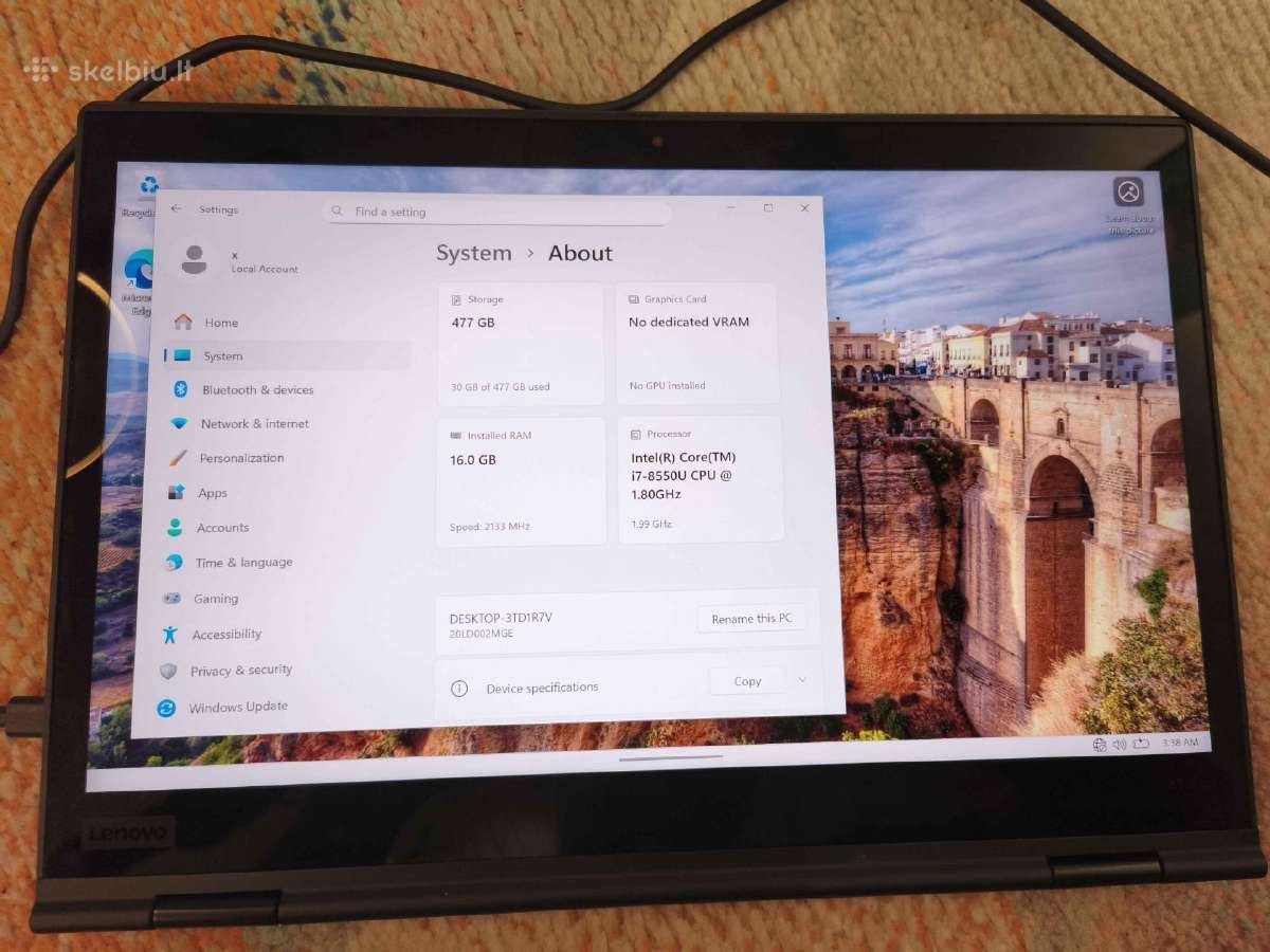 Thinkpad X1 Yoga 3rd gen 16gb i7 8650u - nuotraukos Nr. 5