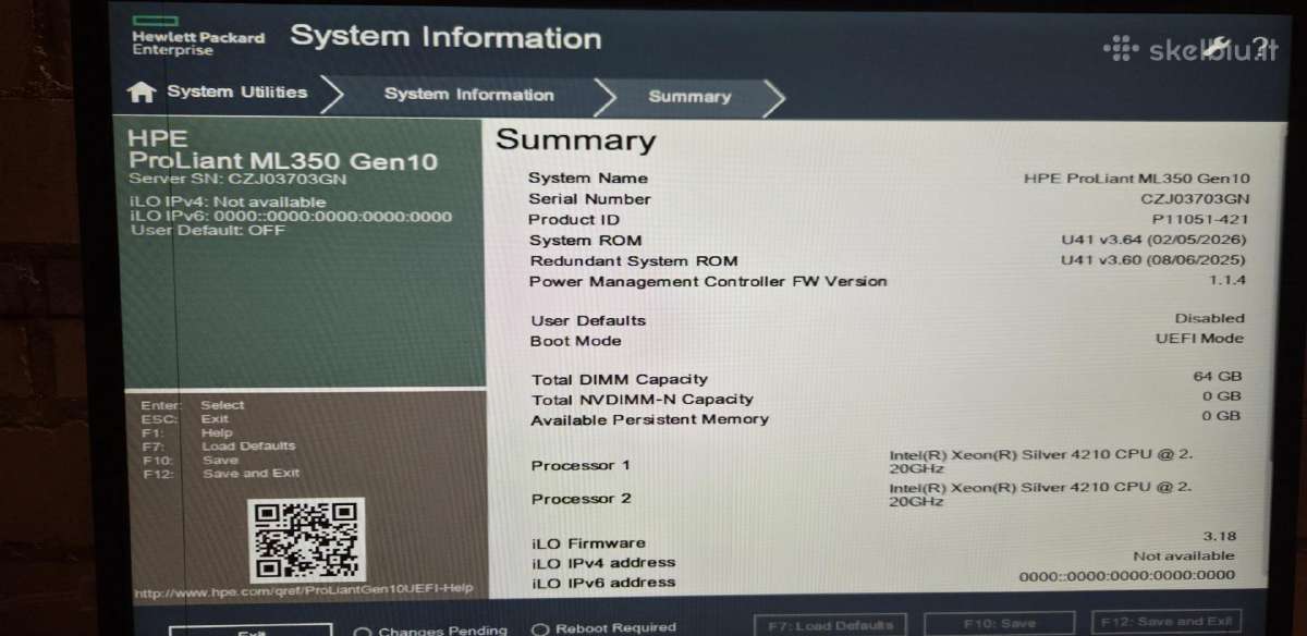 Hp Ml350 Gen10 xeon 4210 RAM 64gb - nuotraukos Nr. 9
