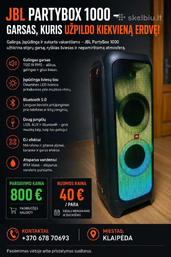 Jbl Partybox 1000 Pardavimas/nuoma