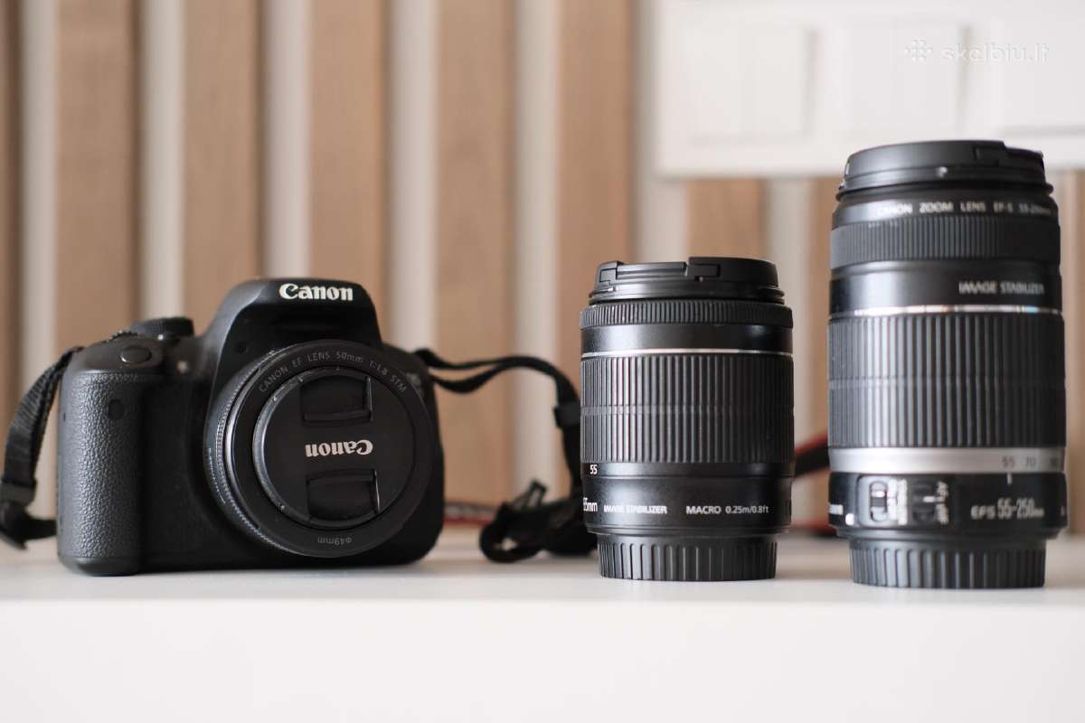 Canon EOS 700d + 3 objektyvai + 2 baterijos - nuotraukos Nr. 2