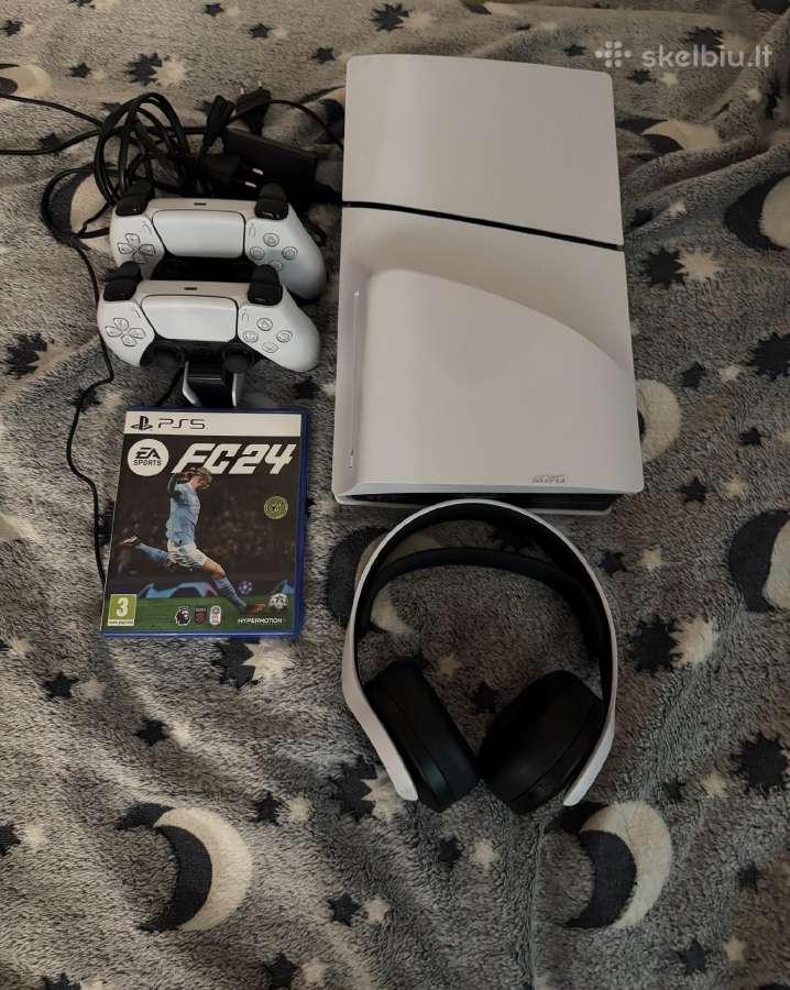 Ps5 slim + 2 pulteliai + krovimo stotele + ausines