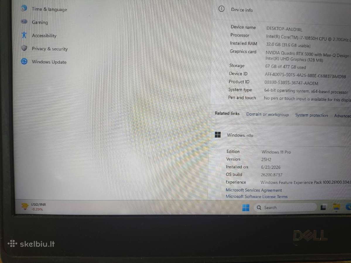15.6 i7-10850h 32gb 512gb SSD Rtx 5000 Max-q 16gb - nuotraukos Nr. 6