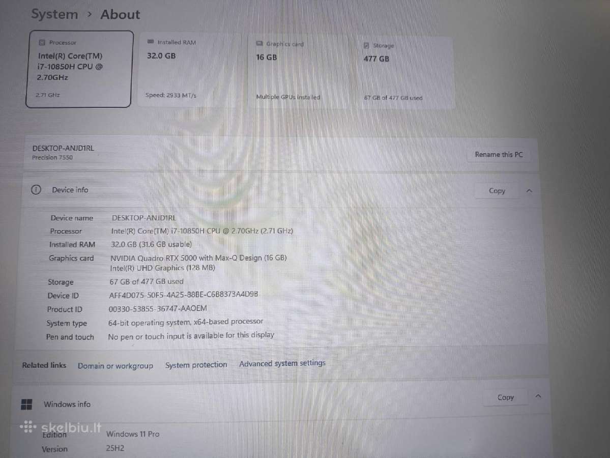 15.6 i7-10850h 32gb 512gb SSD Rtx 5000 Max-q 16gb - nuotraukos Nr. 4