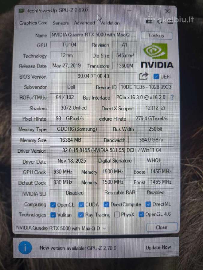 15.6 i7-10850h 32gb 512gb SSD Rtx 5000 Max-q 16gb - nuotraukos Nr. 8